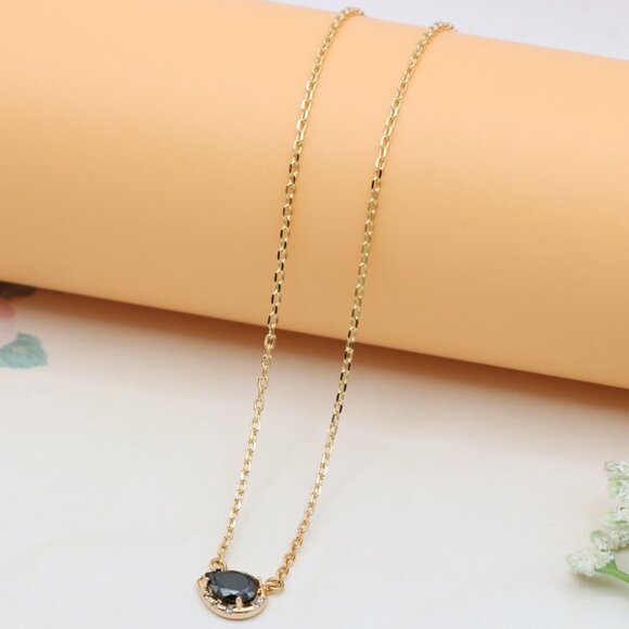 Elegant Rose Gold Necklace with Black Stone Pendant, XPNL0405 - Picture 10 of 12
